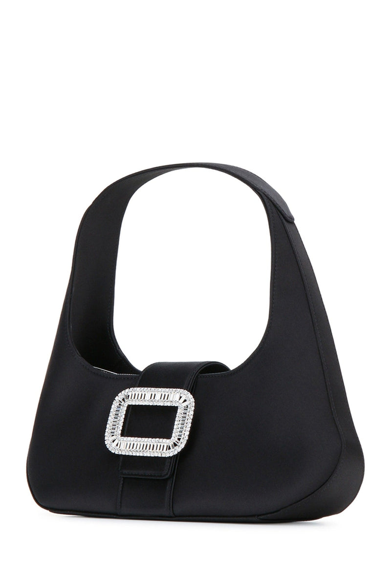 Roger Vivier Crystal-Buckle Shoulder Bag — Black Nylon