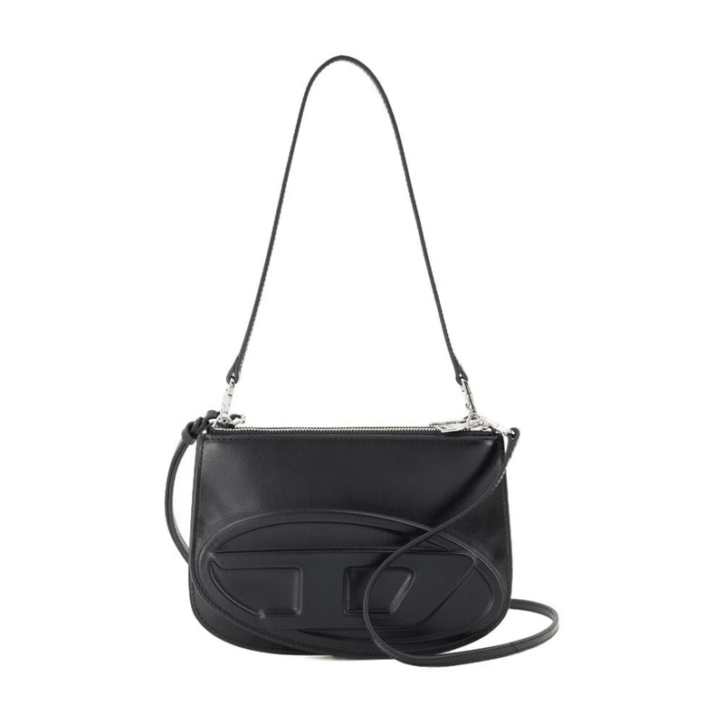 Diesel Curved Calfskin Shoulder Bag — Black