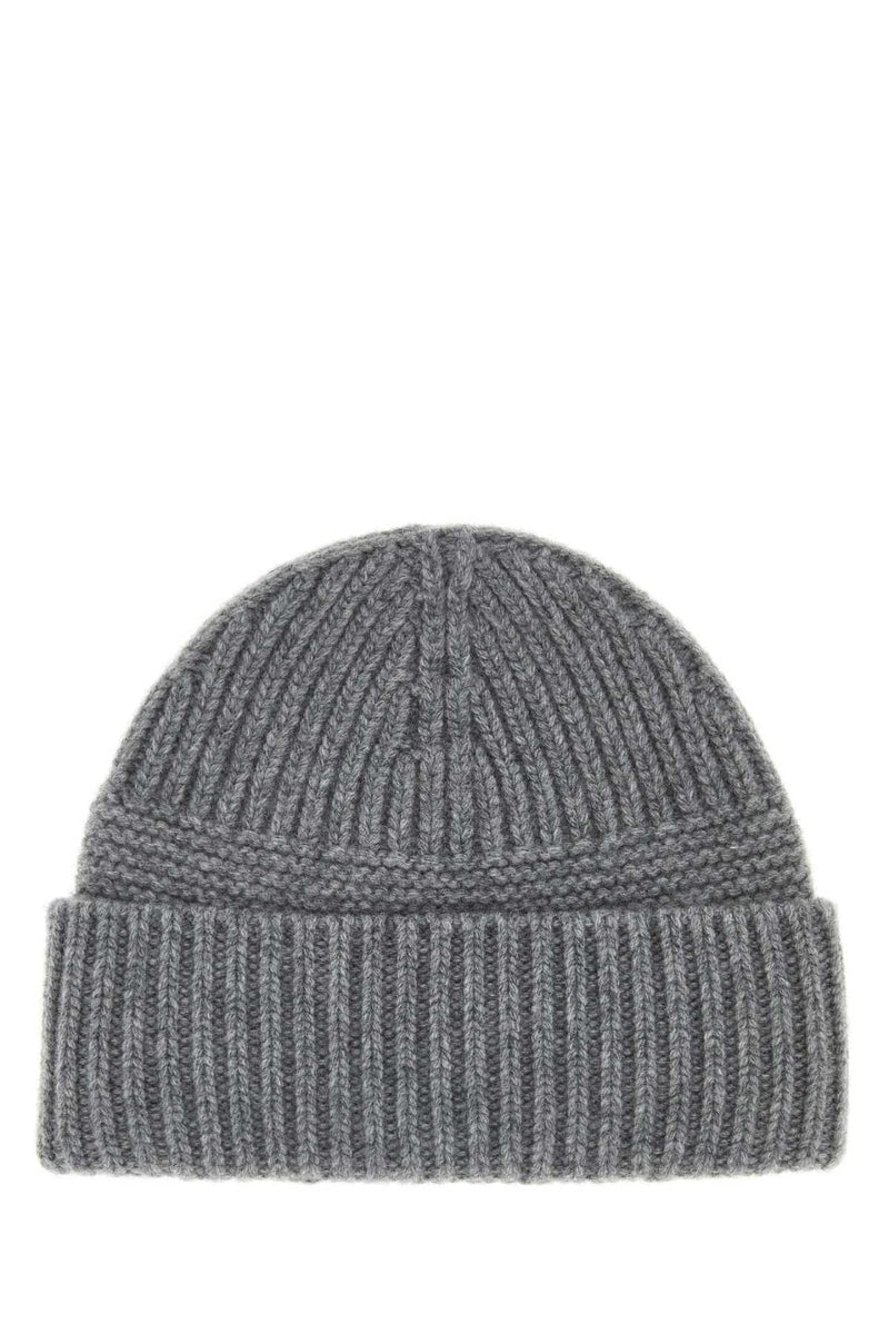Miu Miu Hat Wool-Cashmere Ribbed Beanie — Gray Exterior: Wool Cashmere Beanies