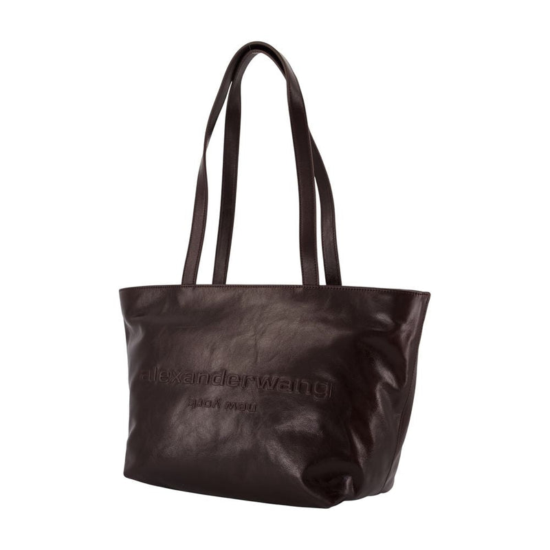 Alexander Wang Debossed Logo Leather Tote Bag — Brown Cowhide