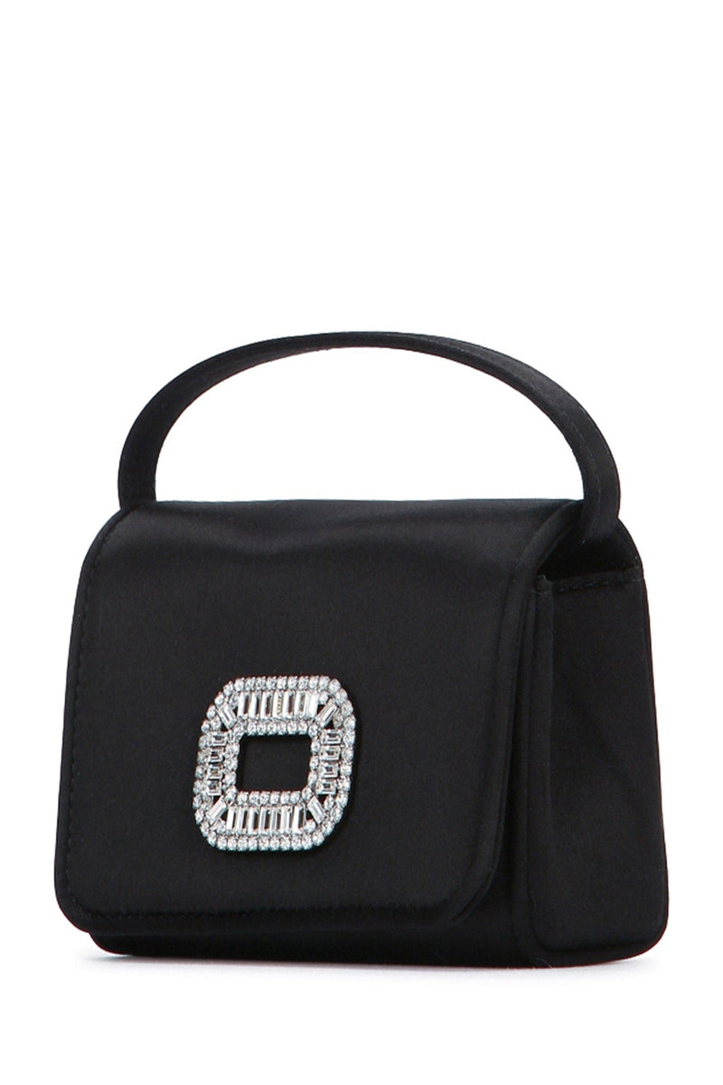 Roger Vivier Crystal-Embellished Top Handle Bag — Black Satin