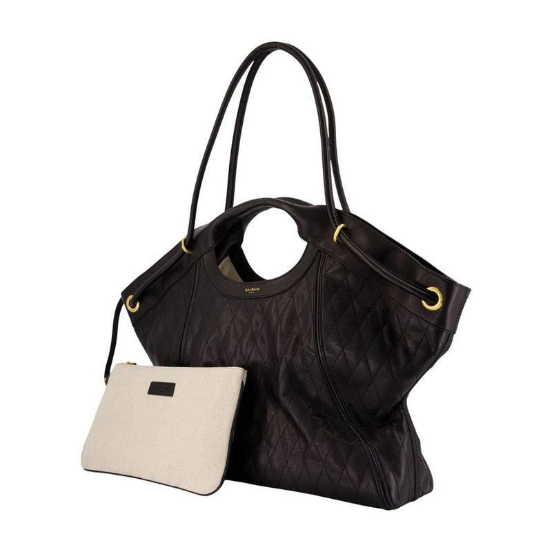 Balmain Quilted Lambskin Tote Bag — Black