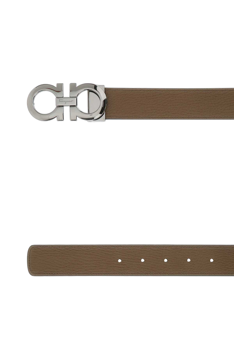 Ferragamo Leather Gancini Buckle Belt — Brown