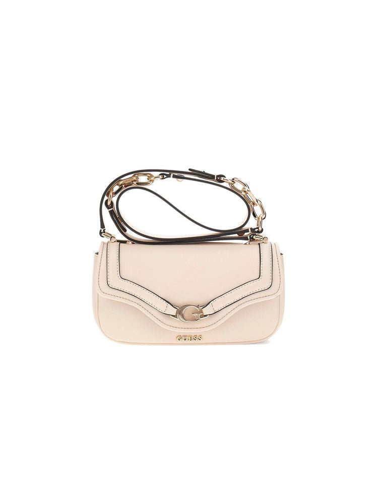 Guess Curved Flap With Snap Closures Crossbody Bag — White Polyurethane
