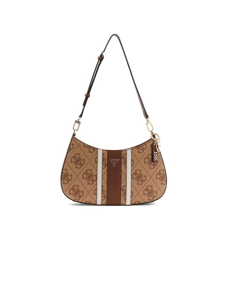 Guess Logo-Print Polyurethane Crossbody Bag — Beige
