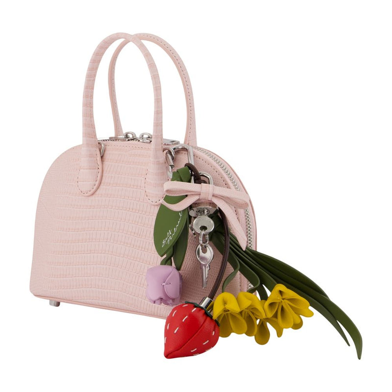 Self-Portrait Croc-Embossed Calfskin Top Handle Bag — Pink