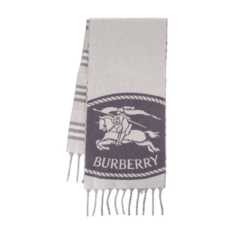 Burberry Equestrian Logo-Print Cashmere Scarf — Gray Scarfs
