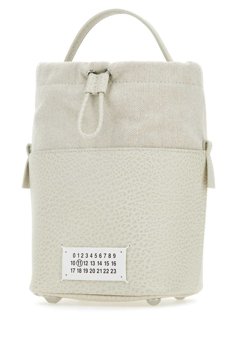 Maison Margiela Leather And Canvas Color-Block Mini Bucket Bag — Beige