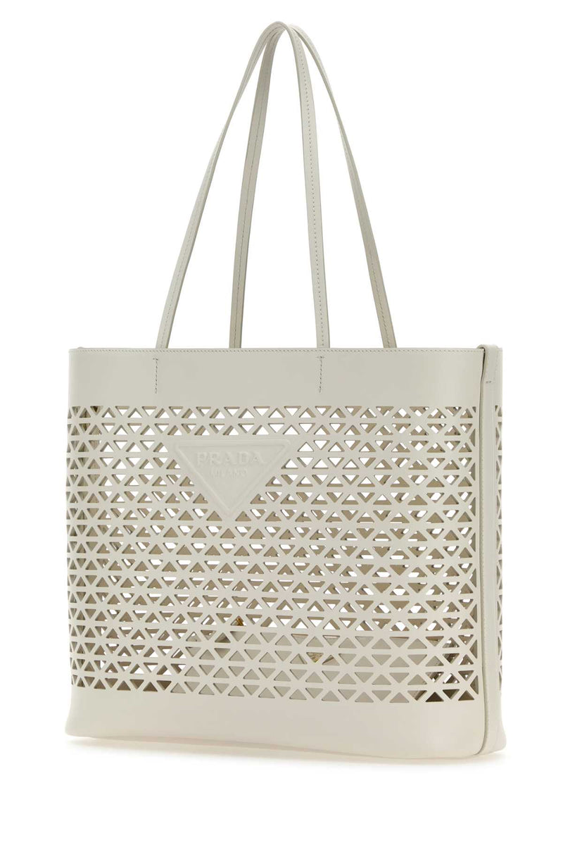Prada Perforated Leather Tote Bag — White Exterior