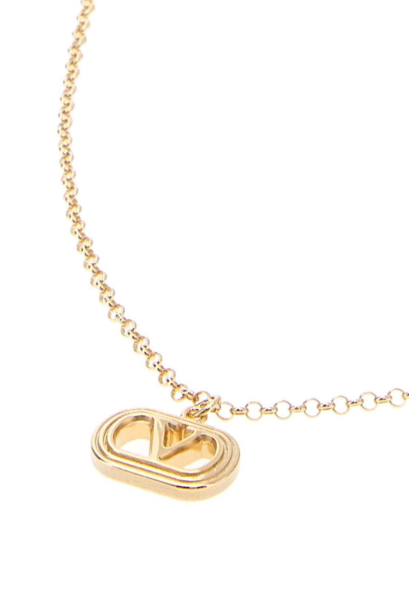 Valentino Garavani Logo-Charm Pendant Necklace — Gold Necklaces