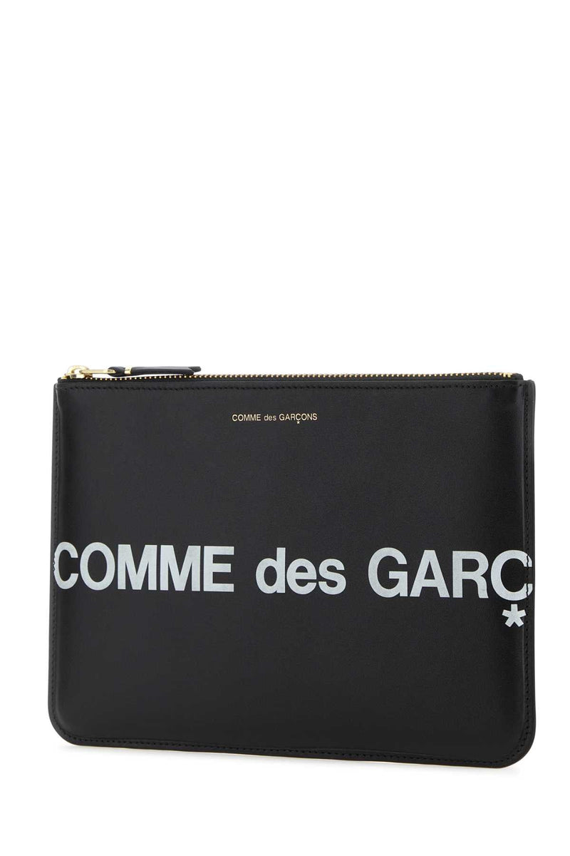 Comme Des Garçons Logo-Print Leather Clutch — Black Exterior: Wallet
