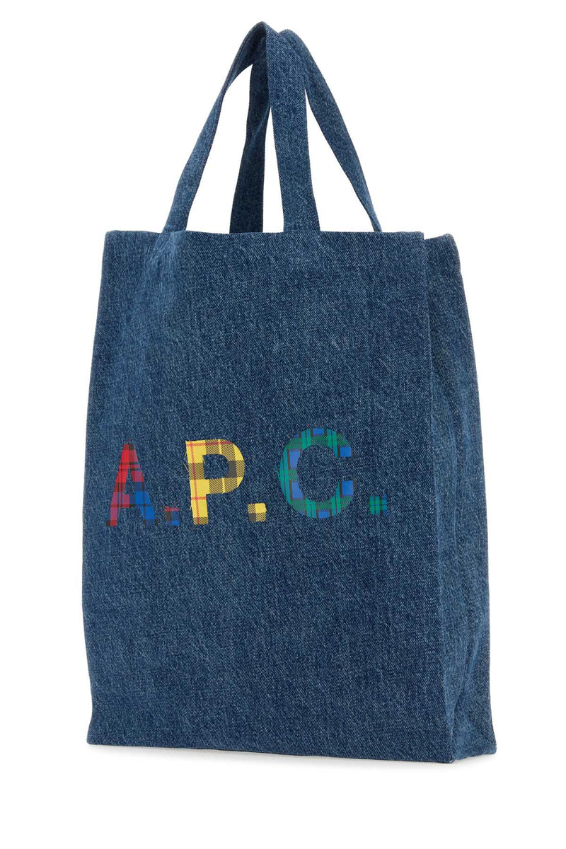 A.p.c. Logo-Appliqué Denim Tote Bag — Blue Exterior: Cotton
