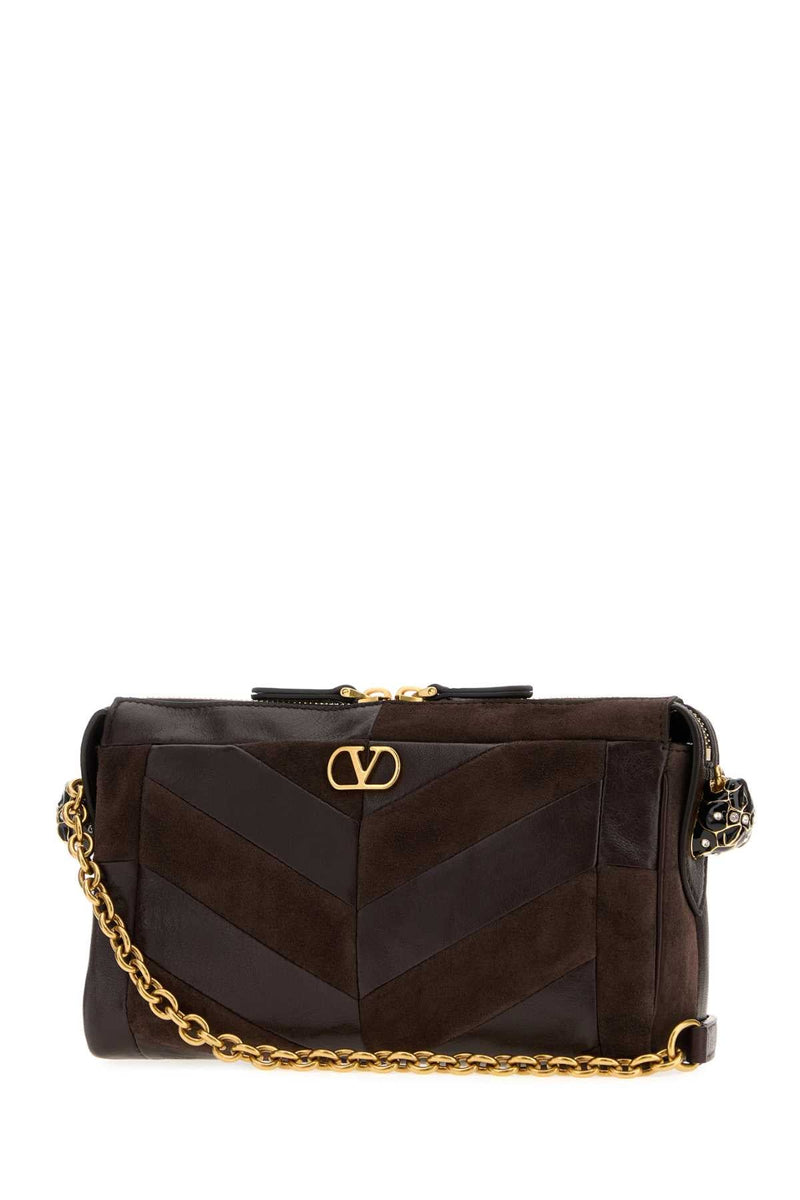 Valentino Garavani Quilted Suede & Leather Shoulder Bag — Brown