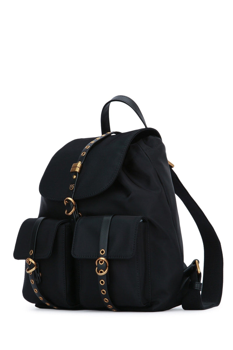 Pinko Classic Backpack — Black Nylon And Pu