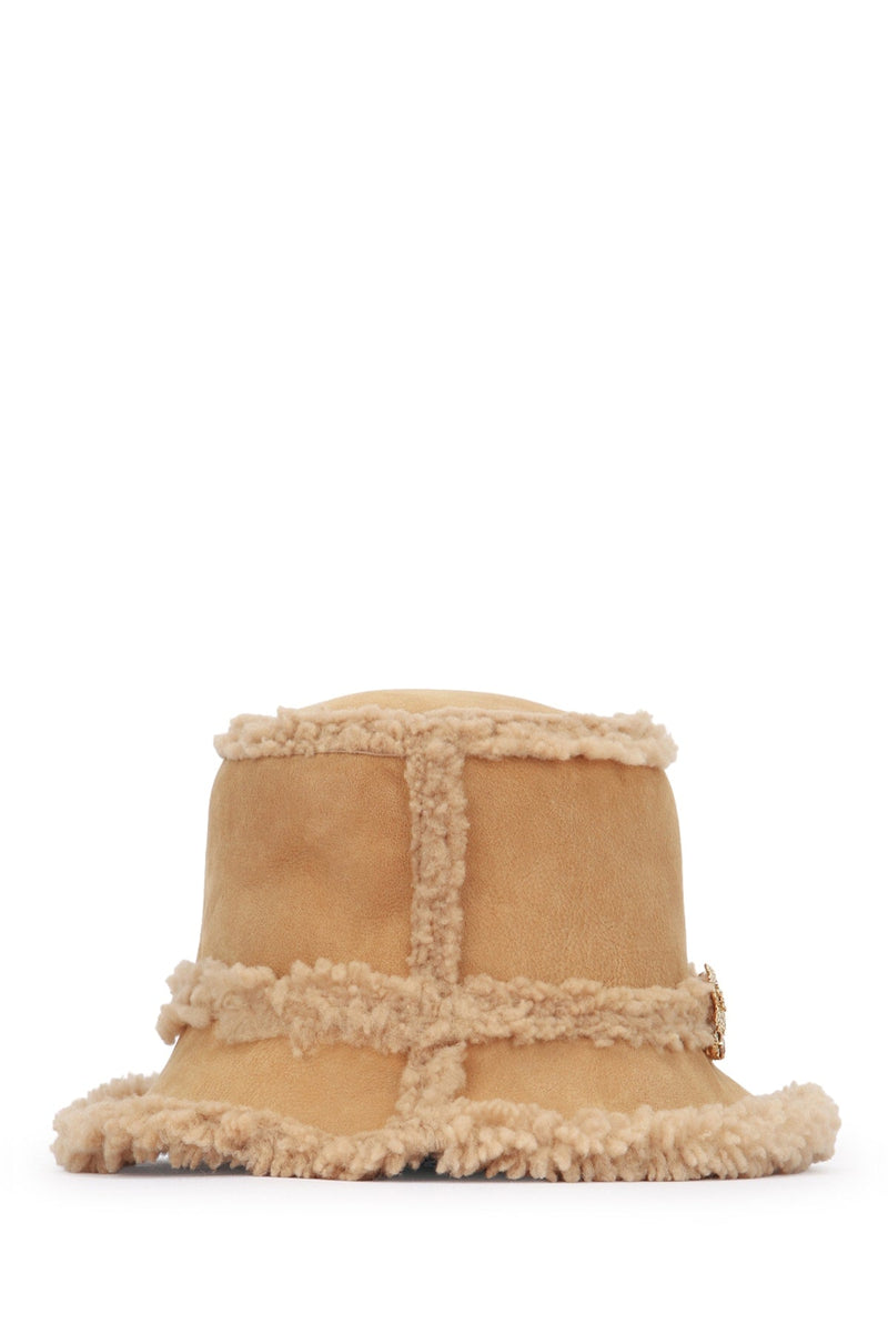 Roger Vivier Shearling-Lined Bucket Hat — Beige Suede With Sherpa Lining