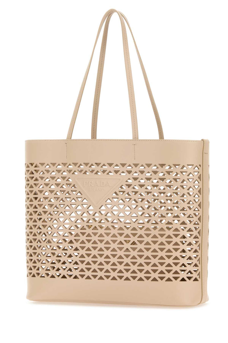 Prada Perforated Leather Shoulder Bag — Beige Exterior