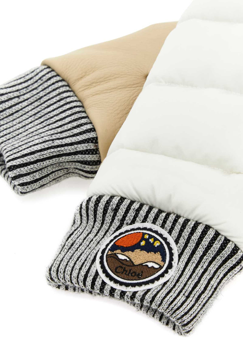 Chloé Two-Tone Nylon And Leather Gloves — White