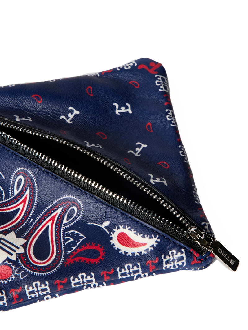 Etro Paisley Print Logo Wallet — Navy Leather