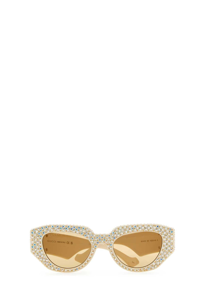 Gucci Crystal-Embellished Acetate Sunglasses — Beige Exterior