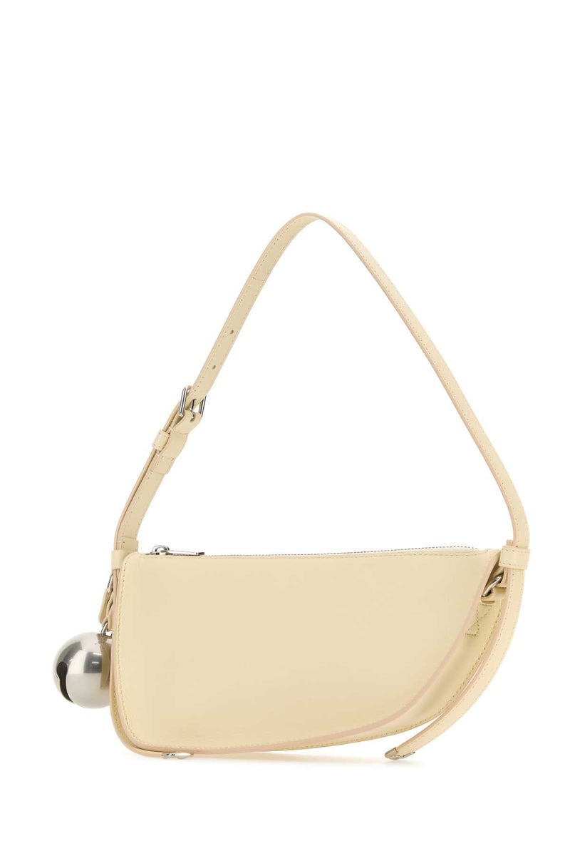 Burberry Curved Shield Leather Shoulder Bag — Beige