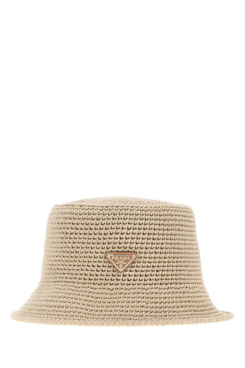 Prada Crocheted Cotton Bucket Hat — Beige Exterior