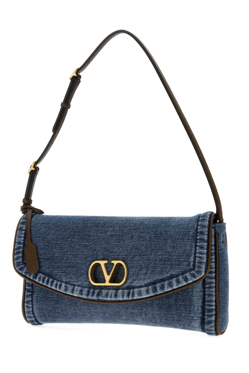 Valentino Garavani Denim With Leather Trim Shoulder Bag — Blue