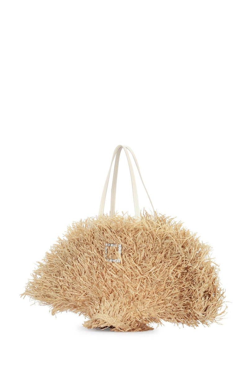 Roger Vivier Tote Bag — Beige Raffia Straw