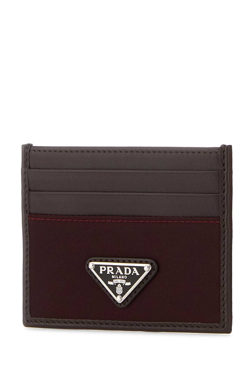 Prada Logo-Stamped Calf Leather Card Case — Burgundy Wallet