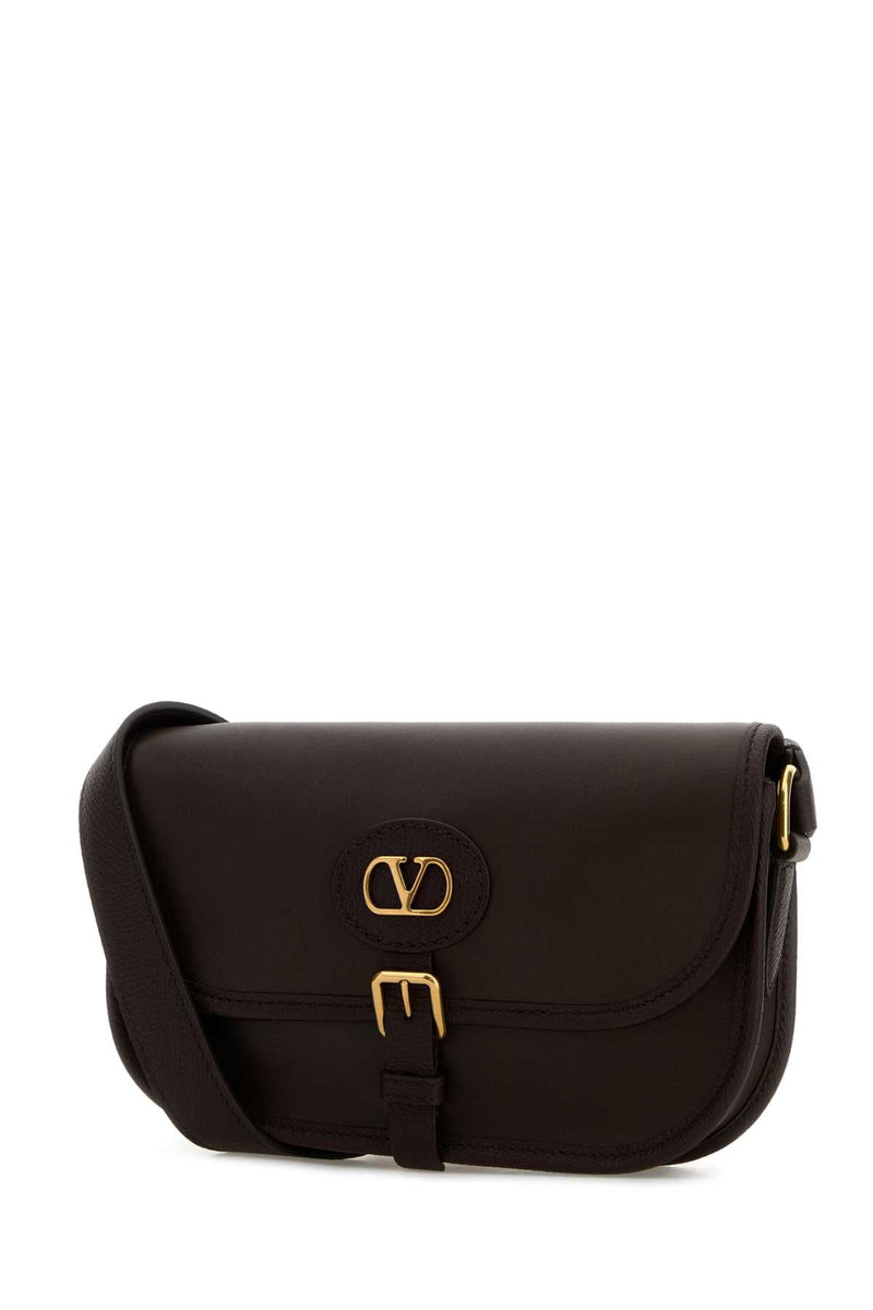 Valentino Garavani Leather With Gold-Plated Vlogo Shoulder Bag — Black