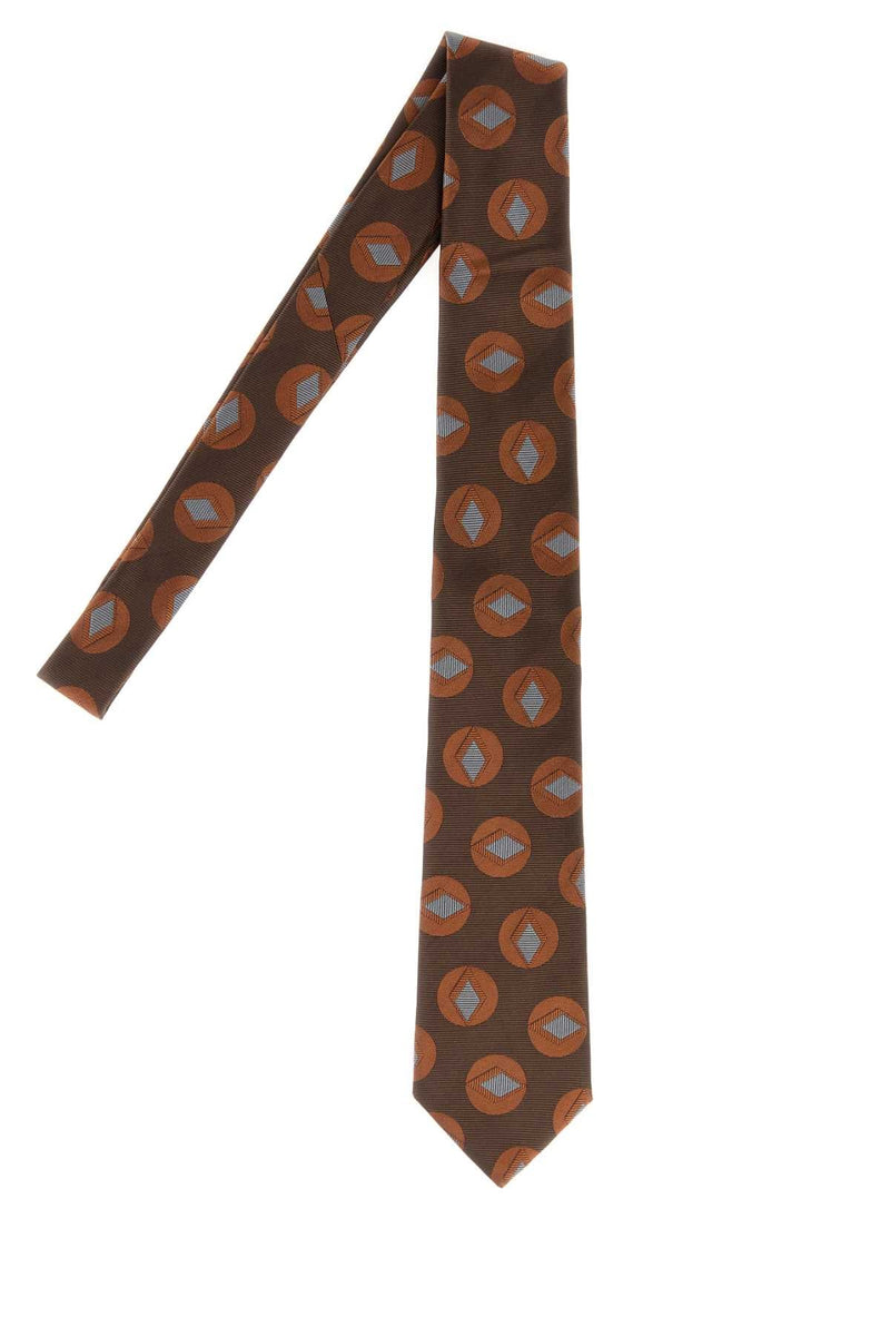 Giorgio Armani Geometric-Jacquard Silk Necktie — Brown Exterior: Lining: Neckties