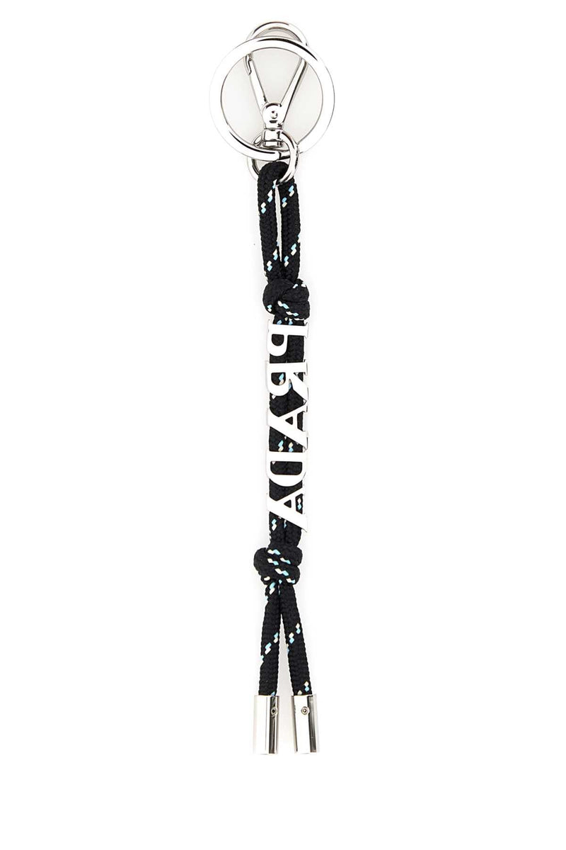 Prada Logo-Jacquard Fabric Key Case — Black Keychains
