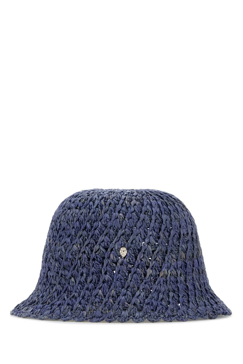 Helen Kaminski Rio Crocheted Raffia Bucket Hat — Blue Exterior
