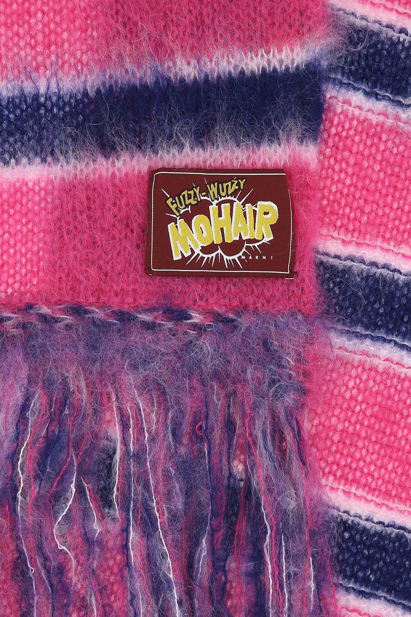 Marni Striped Mohair Blend Scarf — Pink Exterior: Nylon Wool Scarfs