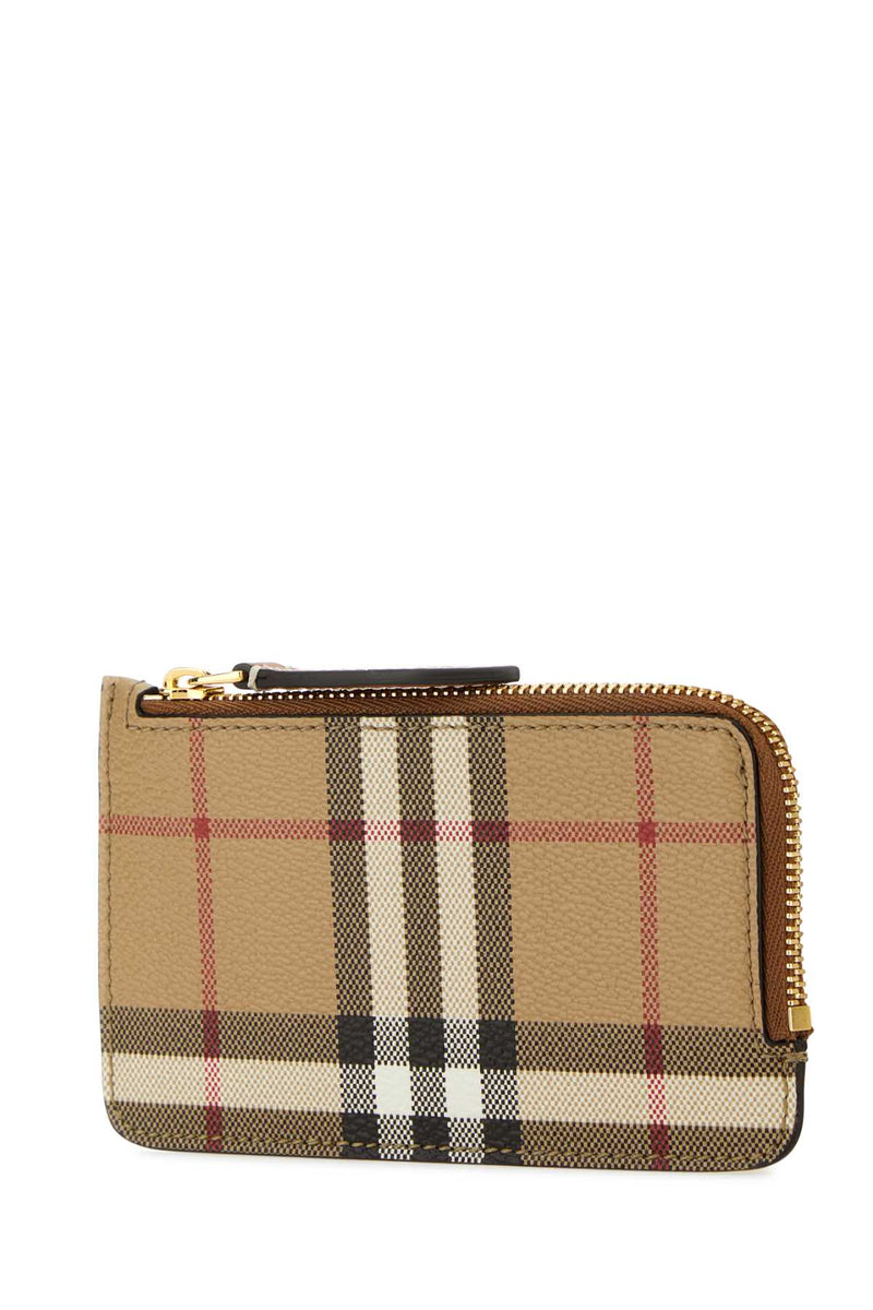 Burberry Check-Print Canvas Card Case — Beige Polyurethane Polyester Cotton Wallet