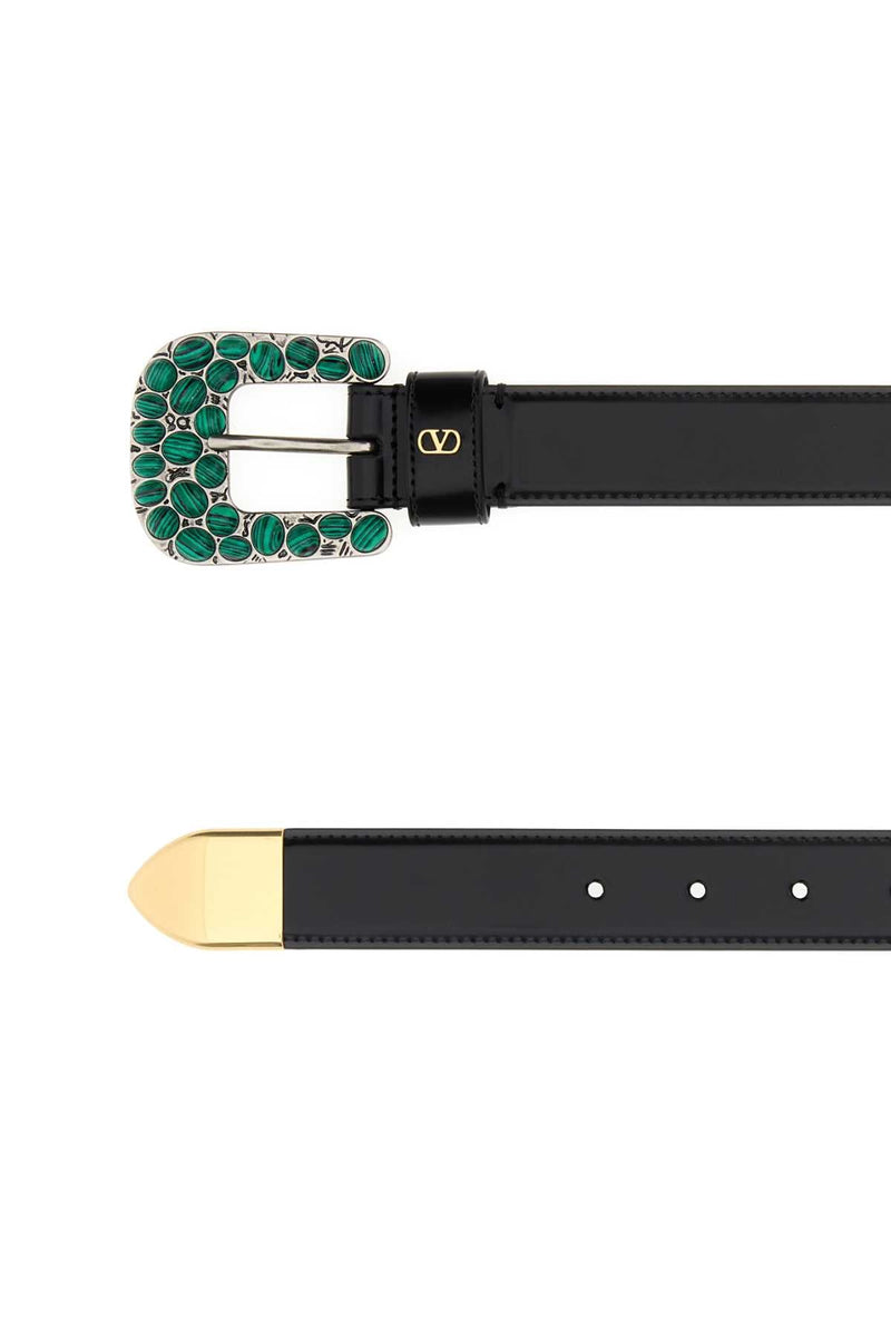 Valentino Garavani Vlogo Signature Malachite Buckle Belt — Black