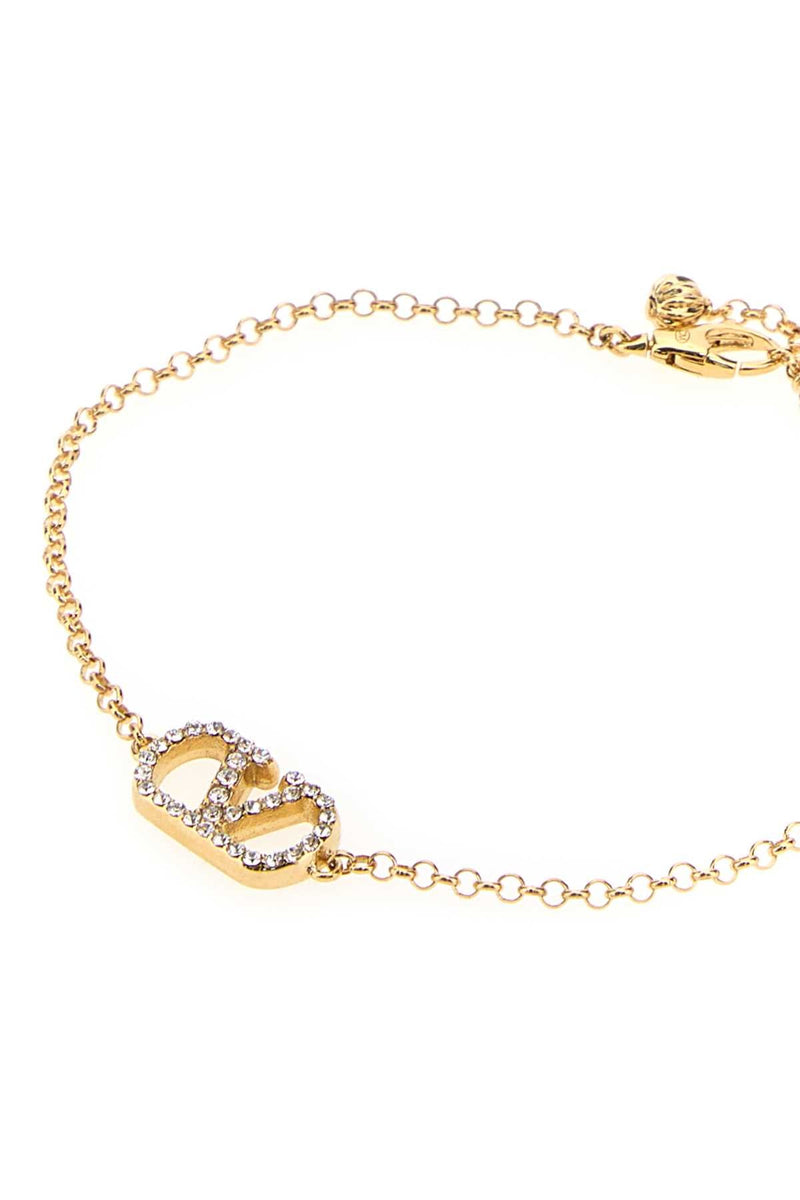 Valentino Garavani Vlogo Crystal Chain Bracelet — Gold Bracelets
