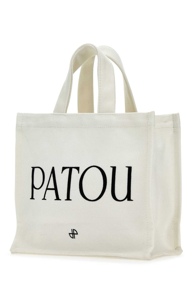 Patou Logo-Print Cotton Tote Bag — White Exterior