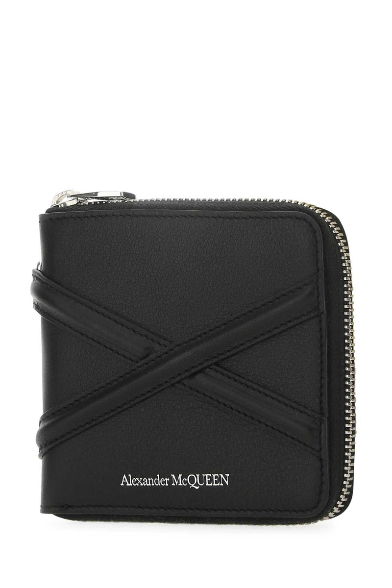 Alexander Mcqueen Cross-Strap Leather Wallet — Black Exterior