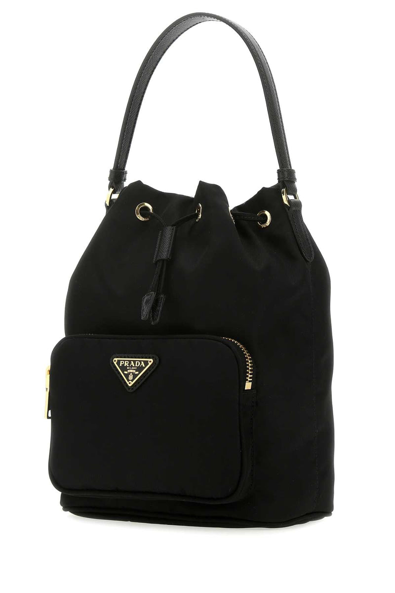 Prada Duet Bucket Bag — Black Poliammidericiclata-vitello