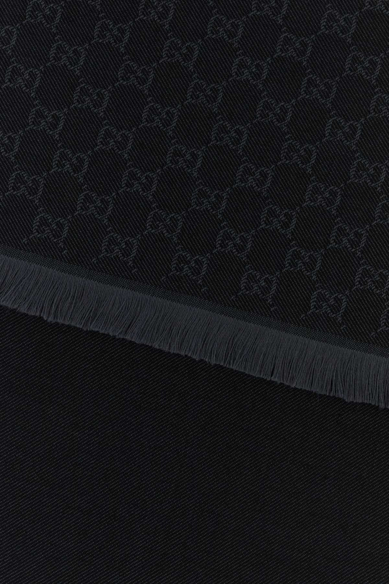 Gucci Logo-Embroidered Wool Scarf — Black Fabric Scarfs