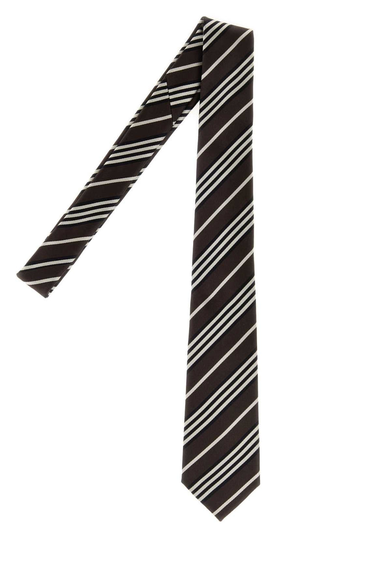 Saint Laurent Cravate Rayures Necktie — Brown Exterior: Silk Lining: Neckties