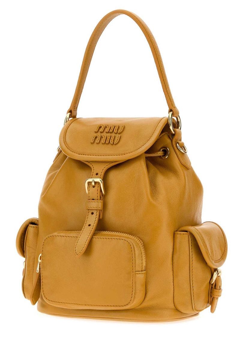Miu Miu Leather Backpack Shoulder Bag — Yellow