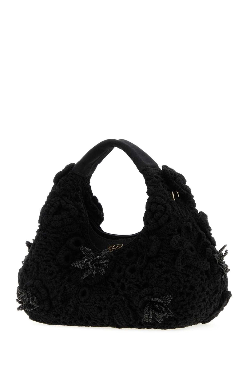 Ganni Crochet Hobo Bag — Black