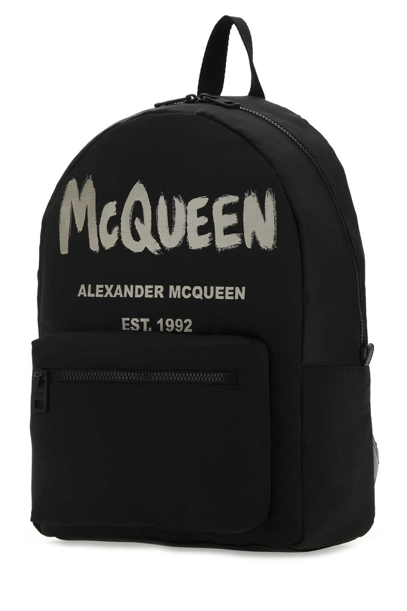 Alexander Mcqueen Logo-Embroidered Canvas Backpack — Black