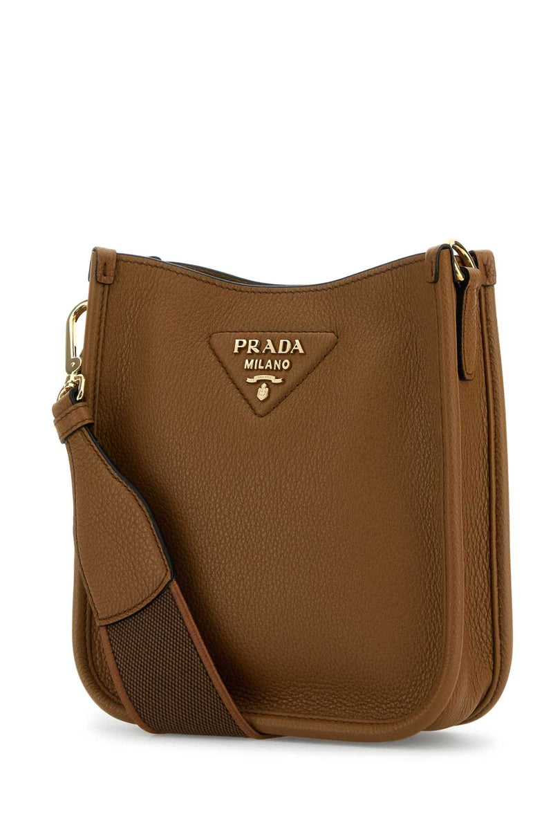 Prada Vitello Leather Crossbody Bag — Brown