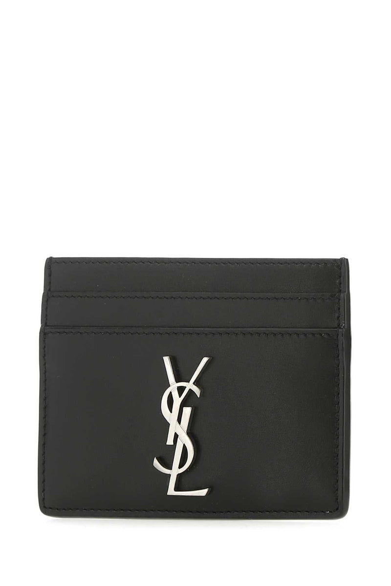 Saint Laurent Logo-Embossed Calfskin Card Case — Black Wallet