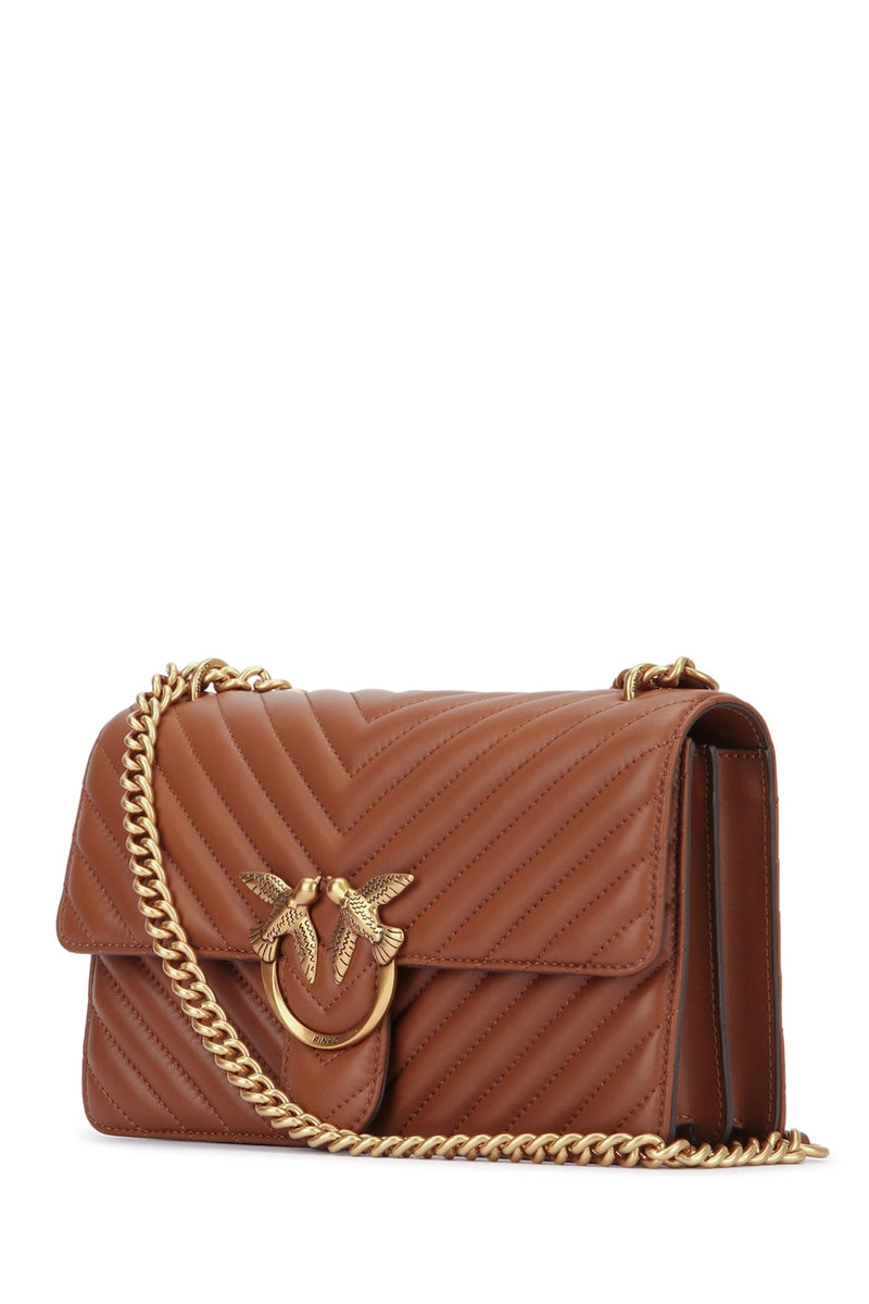 Pinko Classic Shoulder Bag — Brown Leather