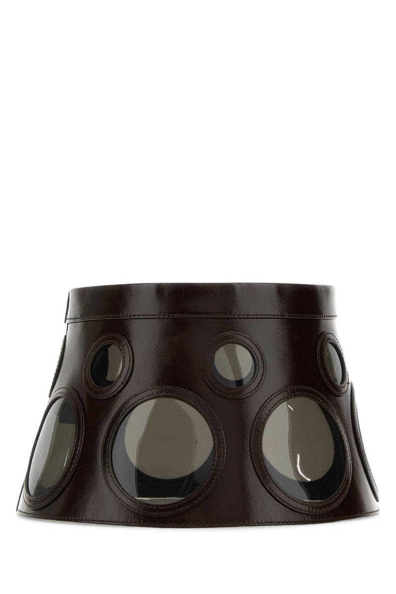 Prada Visiere Perforated Leather Visor — Brown Exterior: Calf Visors