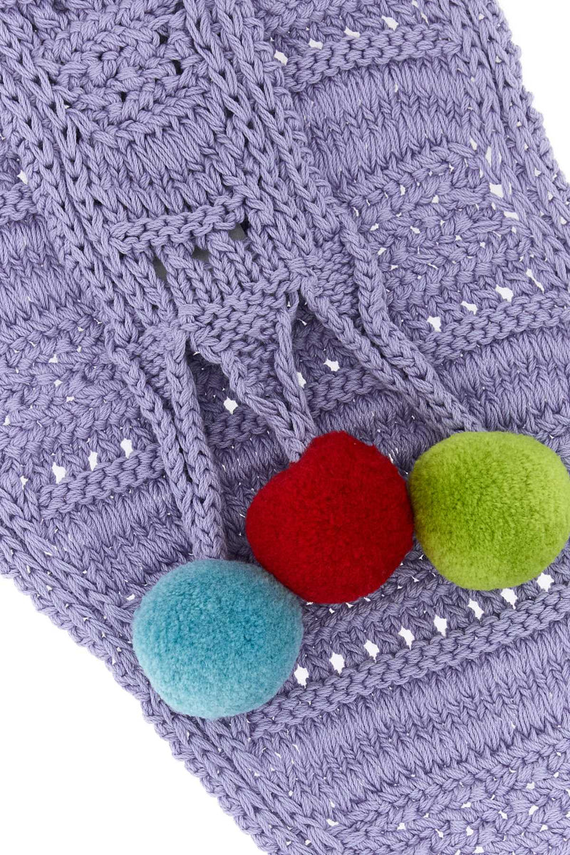 Jw Anderson Cable-Knit Cotton With Pom-Pom Trim Scarf — Purple Exterior: Scarfs