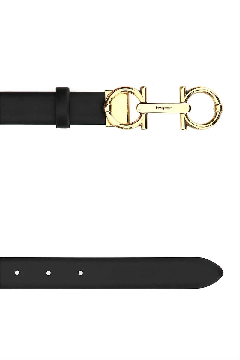 Ferragamo Antiqued Gold Hardware Belt — Black
